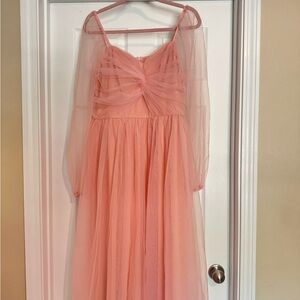 Girls Pink Tulle Party Dress with Sheer Long Sleeves